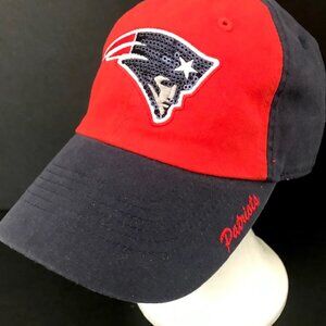 NEW ENGLAND PATRIOTS TEAM APPAREL SEQUIN BLING LOGO PATCH NAVY/RED WOMEN'S CAP